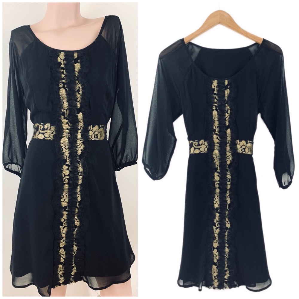 Gold Detail Black Dress